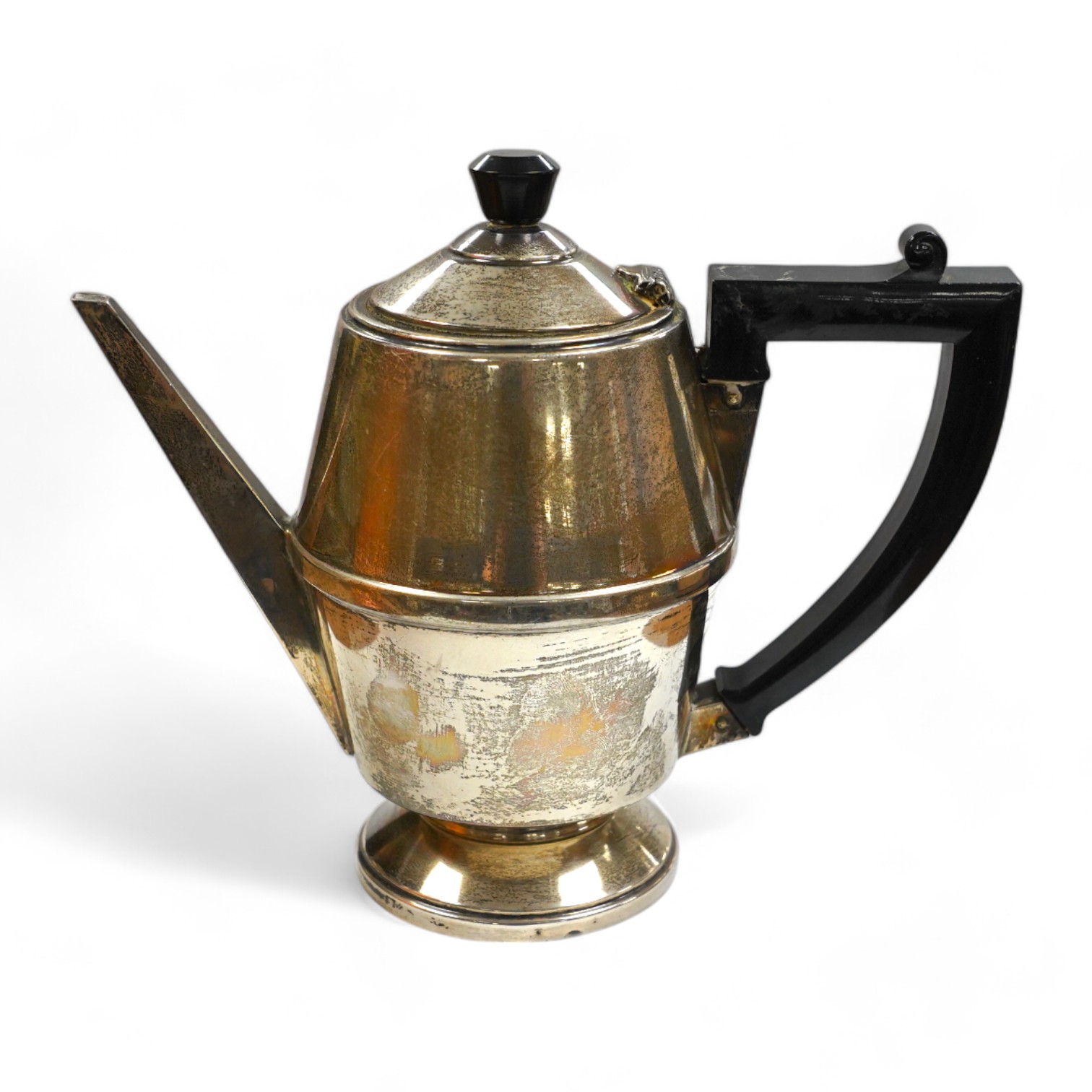 A George V Art Deco silver coffee pot, A L Davenport Ltd, Birmingham, 1932, height 16.9cm, gross weight 10.8oz. Condition - fair